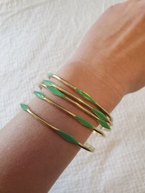 Gold-Tone Teal Inlay Multi-Bangle Bracelet Set Of Five